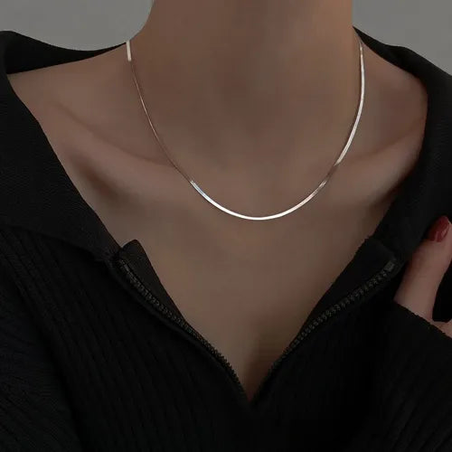 S925 Sterling Silver Flat Snake Blade Chain Necklace for Women, Cool Ins Minimalist Design, Luxury Dainty Herringbone Necklace, Perfect Gift for Daily Wear & Gifting