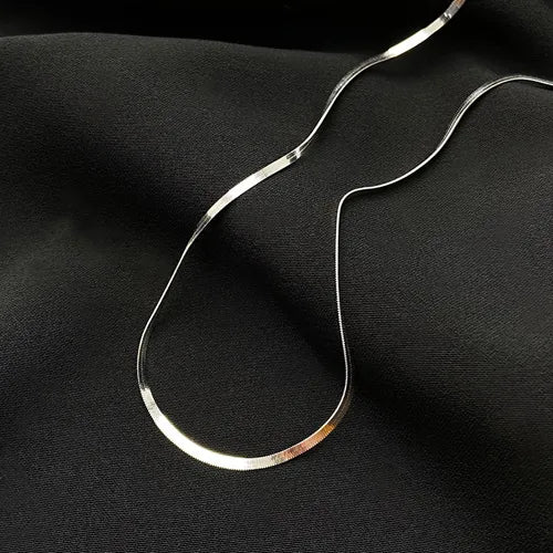 S925 Sterling Silver Flat Snake Blade Chain Necklace for Women, Cool Ins Minimalist Design, Luxury Dainty Herringbone Necklace, Perfect Gift for Daily Wear & Gifting