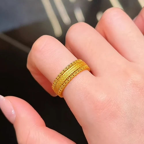 24K Gold Electroplated New Chinese Style Lace Wealth Ring, Great Color Retention, Elegant Daily Jewelry, Thoughtful Gift for Mom, Wife & Girlfriend