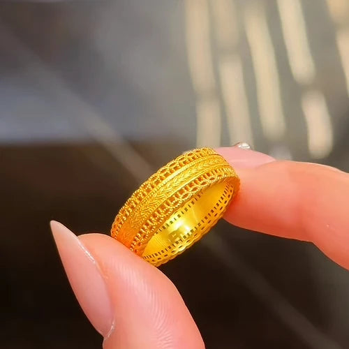 24K Gold Electroplated New Chinese Style Lace Wealth Ring, Great Color Retention, Elegant Daily Jewelry, Thoughtful Gift for Mom, Wife & Girlfriend
