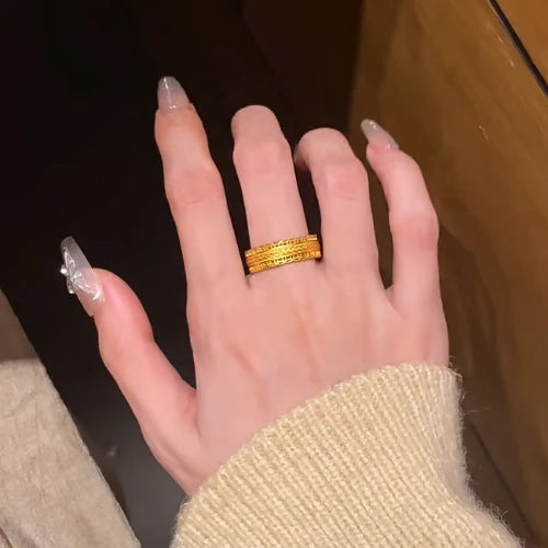 24K Gold Electroplated New Chinese Style Lace Wealth Ring, Great Color Retention, Elegant Daily Jewelry, Thoughtful Gift for Mom, Wife & Girlfriend