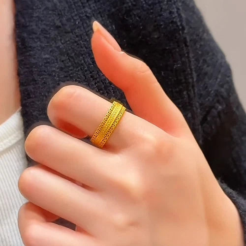 24K Gold Electroplated New Chinese Style Lace Wealth Ring, Great Color Retention, Elegant Daily Jewelry, Thoughtful Gift for Mom, Wife & Girlfriend