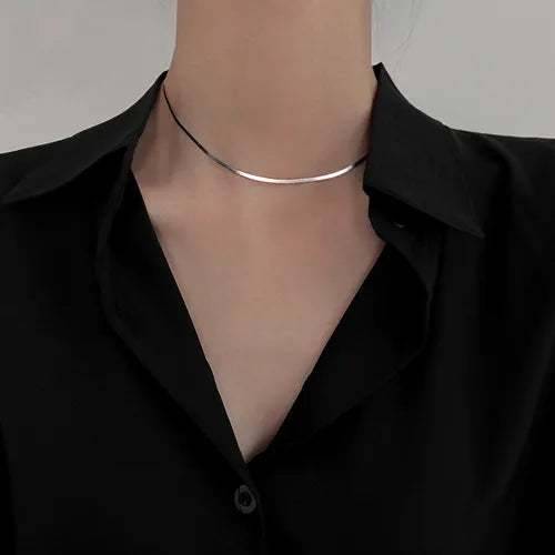 S925 Sterling Silver Flat Snake Blade Chain Necklace for Women, Cool Ins Minimalist Design, Luxury Dainty Herringbone Necklace, Perfect Gift for Daily Wear & Gifting