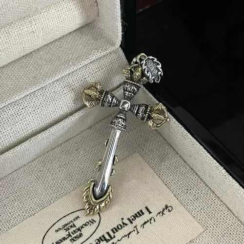 S925 Silver Manjushri Wisdom Sword Pendant, Vintage Distressed Chinese Style, Niche High-End Jewelry for Men