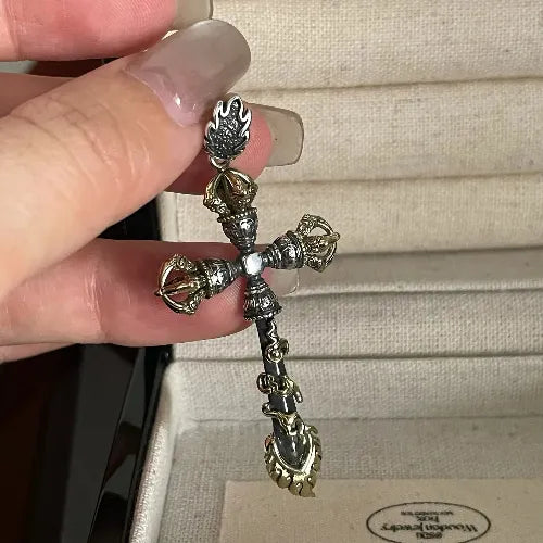 S925 Silver Manjushri Wisdom Sword Pendant, Vintage Distressed Chinese Style, Niche High-End Jewelry for Men