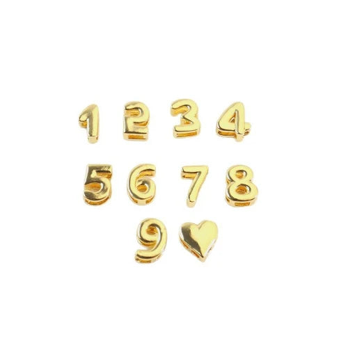 18K Gold Alphabet Number Heart Charm Beads, DIY Necklace Pendant Accessories