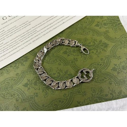 S925 Sterling Silver Engraved G Bracelet, Vintage Trendy Bracelet for Men & Women, Unisex Fashion Jewelry, Ideal Gift Choice