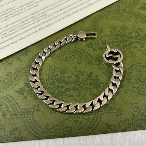 S925 Sterling Silver Engraved G Bracelet, Vintage Trendy Bracelet for Men & Women, Unisex Fashion Jewelry, Ideal Gift Choice