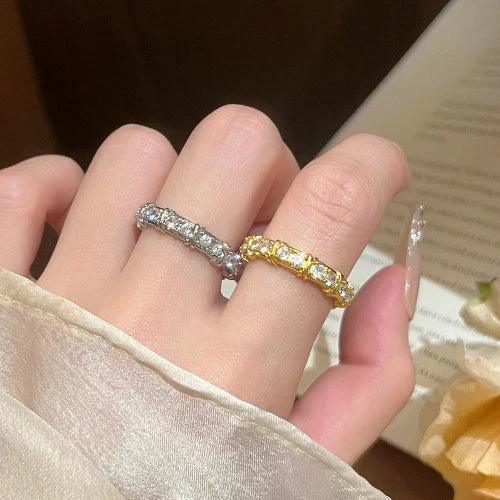Korean Light Luxury Starry Sky Single Row Zircon Open Ring, Versatile Daily Wear Jewelry for Women