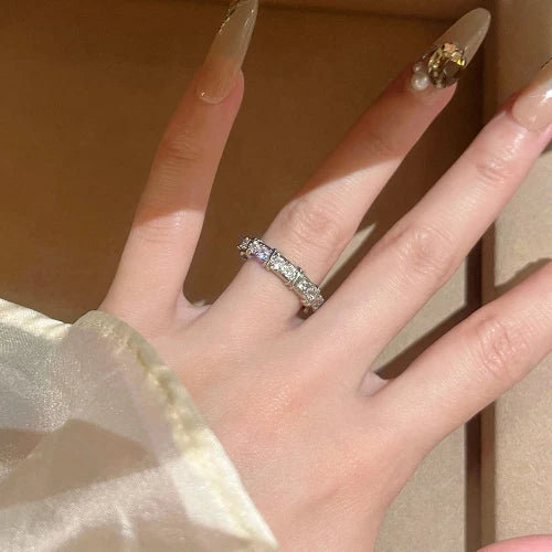 Korean Light Luxury Starry Sky Single Row Zircon Open Ring, Versatile Daily Wear Jewelry for Women
