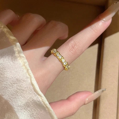 Korean Light Luxury Starry Sky Single Row Zircon Open Ring, Versatile Daily Wear Jewelry for Women