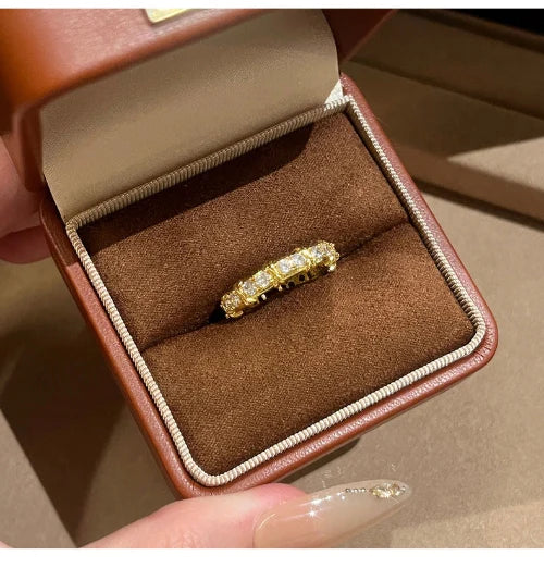 Korean Light Luxury Starry Sky Single Row Zircon Open Ring, Versatile Daily Wear Jewelry for Women