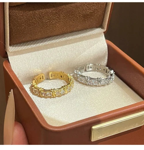 Korean Light Luxury Starry Sky Single Row Zircon Open Ring, Versatile Daily Wear Jewelry for Women