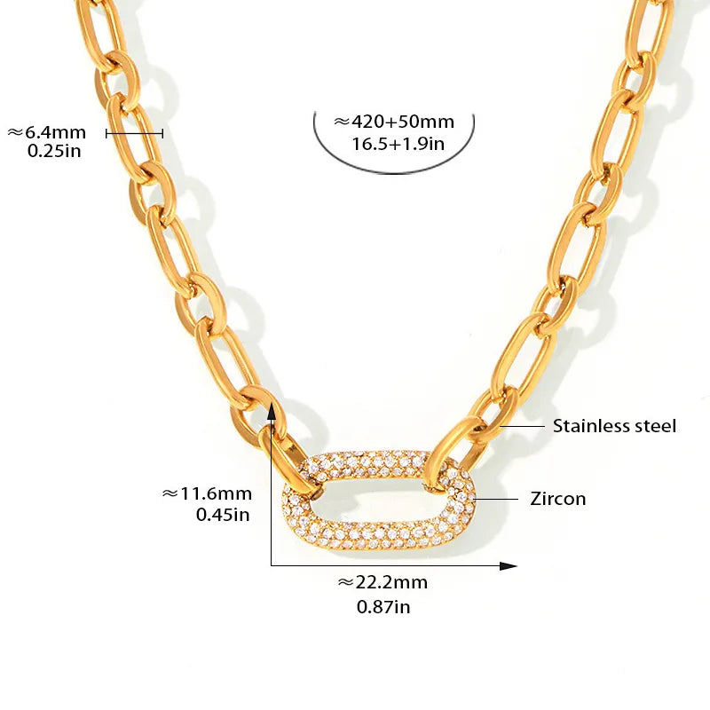 Gold Tone Stainless Steel Micro Pave Zircon Choker Necklace, Minimalist Ins Delicate Necklace for Women, Ideal Holiday Gift