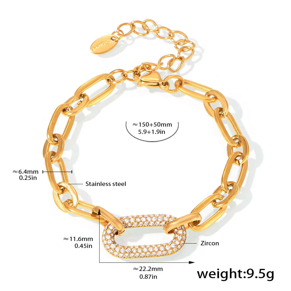 Gold Tone Stainless Steel Micro Pave Zircon Bracelet, Minimalist Ins Delicate Bracelet for Women, Beautiful Holiday Gift