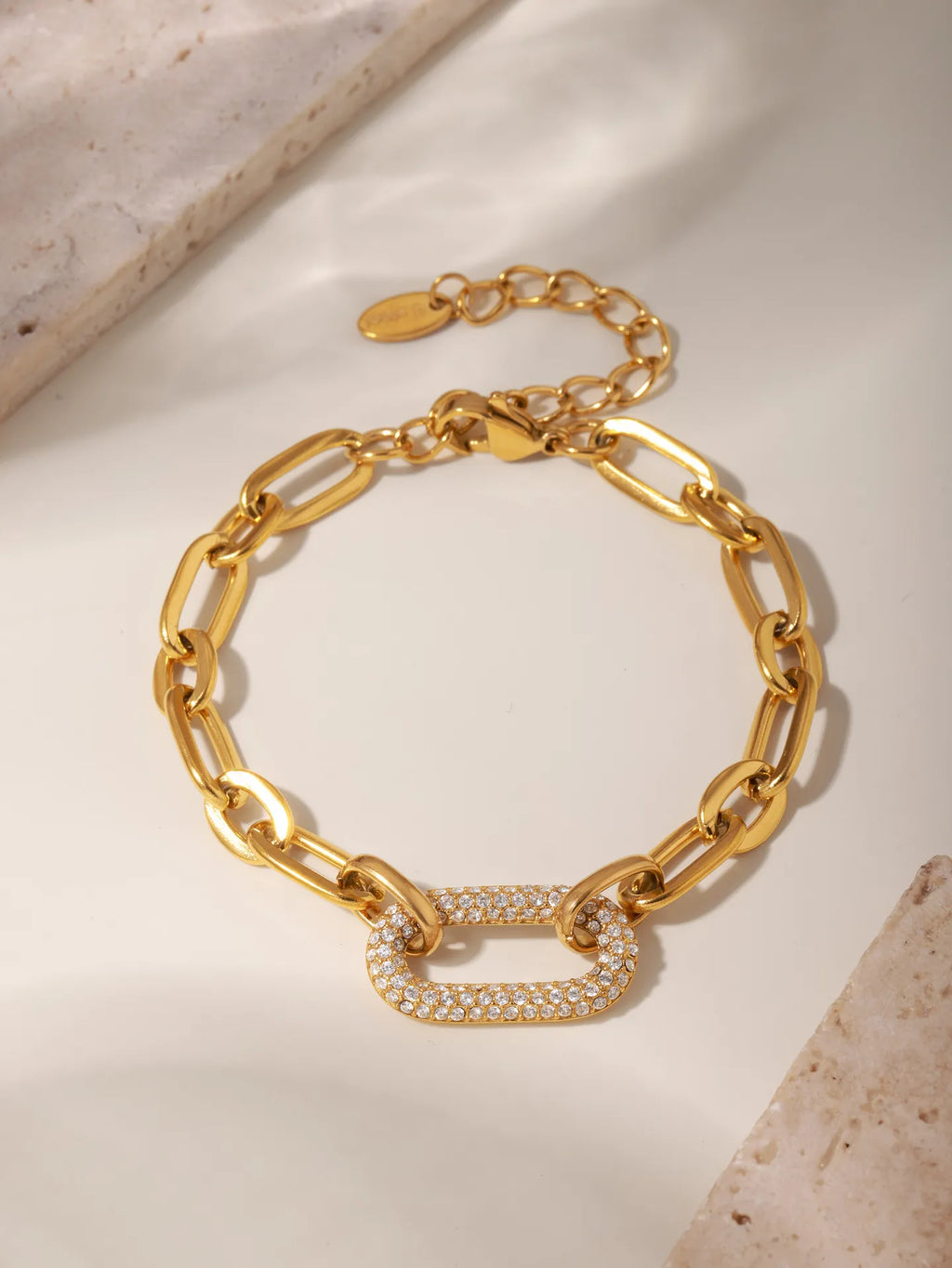 Gold Tone Stainless Steel Micro Pave Zircon Bracelet, Minimalist Ins Delicate Bracelet for Women, Beautiful Holiday Gift