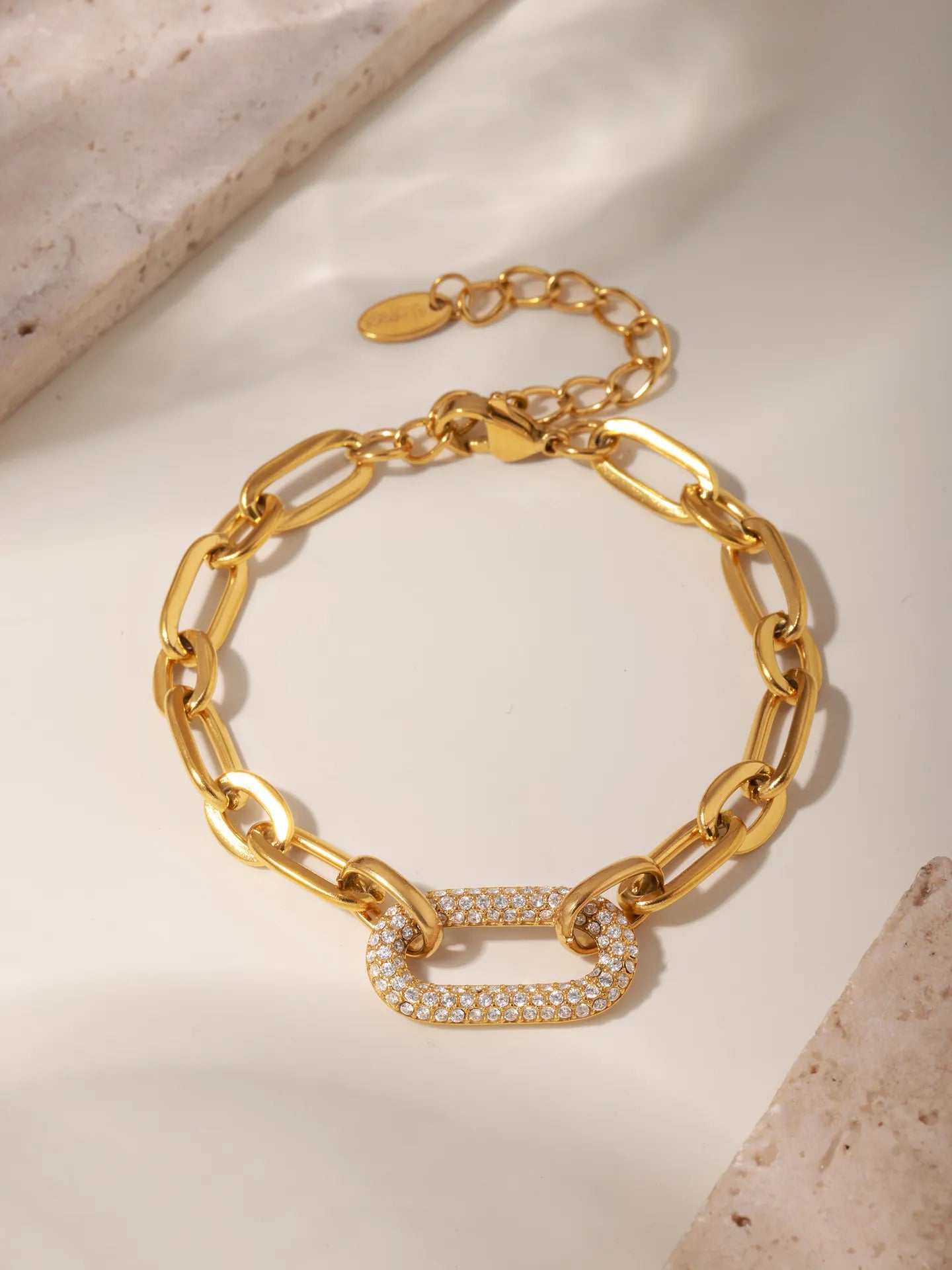 Gold Tone Stainless Steel Micro Pave Zircon Bracelet, Minimalist Ins Delicate Bracelet for Women, Beautiful Holiday Gift