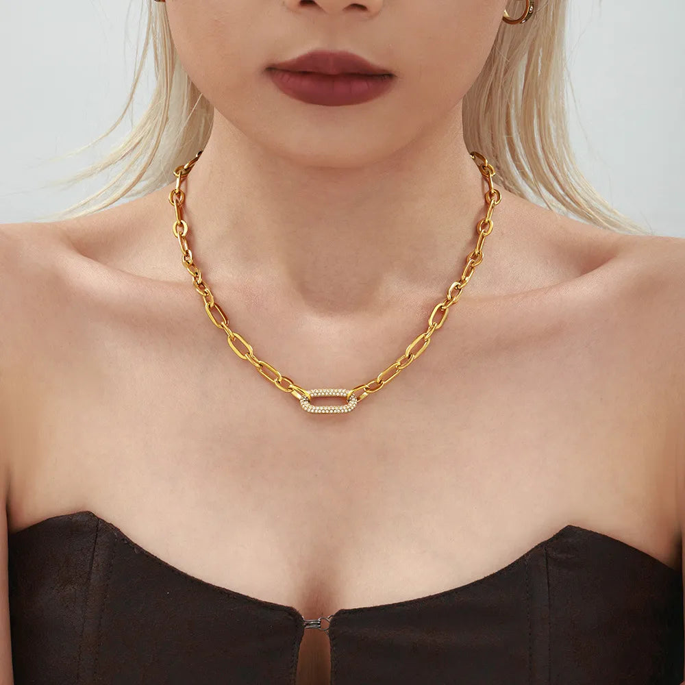 Gold Tone Stainless Steel Micro Pave Zircon Choker Necklace, Minimalist Ins Delicate Necklace for Women, Ideal Holiday Gift