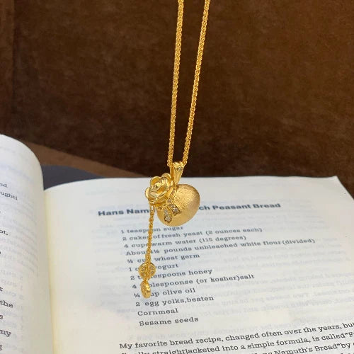 24K Gold plated Electroplated New Chinese Style Bow Lucky Bag Coin Tassel Necklace for Women, Great Color Retention, Thoughtful Gift for Mom, Wife & Girlfriend