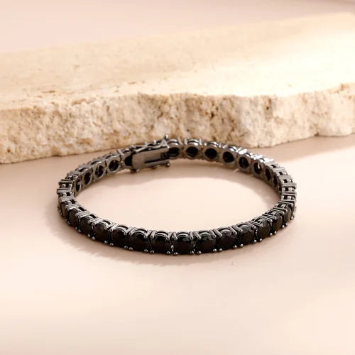 Gunmetal Black Nano Cubic Zircon Bracelet for Men, Inlaid 5mm Cubic Zirconia Fashion Men’s Bracelet, Ideal Gift for Him