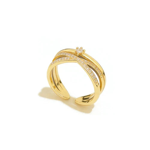 Gold Plated Cross Zircon Open Ring – Adjustable Korean Style