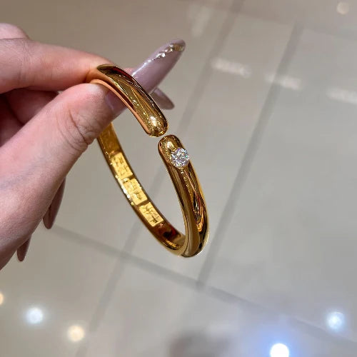 24K Gold Electroplated Open Cuff Bangle, Sparkling Diamond Finish, Excellent Color Retention, Timeless Daily Jewelry, Thoughtful Gift for Mom, Wife & Girlfriend