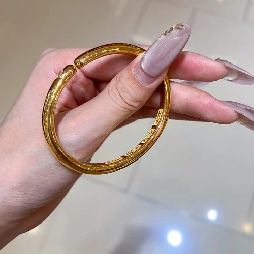 24K Gold Electroplated Open Cuff Bangle, Sparkling Diamond Finish, Excellent Color Retention, Timeless Daily Jewelry, Thoughtful Gift for Mom, Wife & Girlfriend