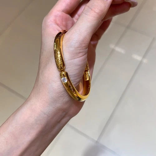 24K Gold Electroplated Open Cuff Bangle, Sparkling Diamond Finish, Excellent Color Retention, Timeless Daily Jewelry, Thoughtful Gift for Mom, Wife & Girlfriend
