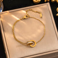 Titanium Steel Roman Numeral Double Ring Bracelet, Inlaid Zircon, Non-Fading Light Luxury Women Jewelry
