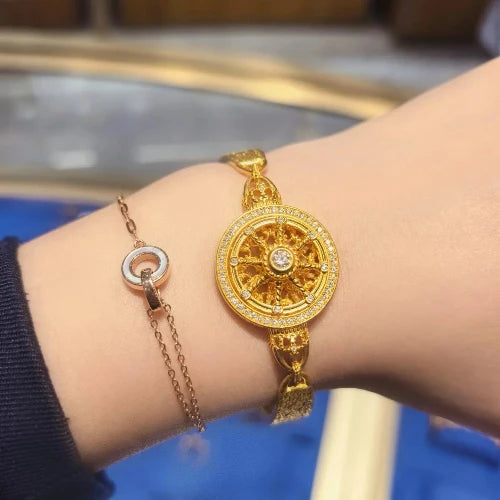 24K Gold Plated Rotatable Compass Bracelet, Hollow Diamond Cutout, Fade Resistant, Delicate Women Jewelry, Thoughtful Gift for Mom, Wife & Girlfriend