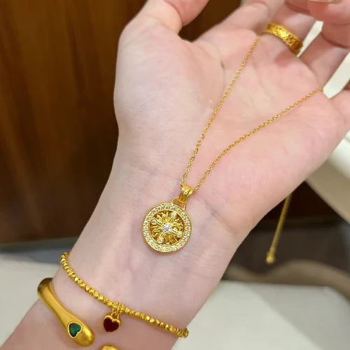 24K Gold Electroplated Sunflower Pendant Necklace for Women, Inlaid Zircon, Minimalist Luxury, Long Lasting Finish, Thoughtful Gift for Mom, Wife & Girlfriend