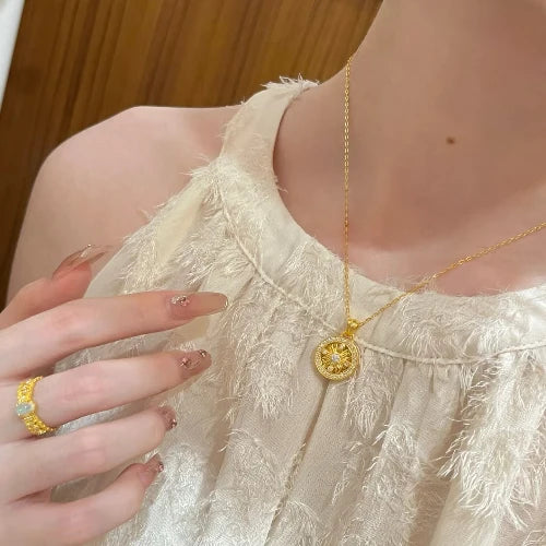 24K Gold Electroplated Sunflower Pendant Necklace for Women, Inlaid Zircon, Minimalist Luxury, Long Lasting Finish, Thoughtful Gift for Mom, Wife & Girlfriend