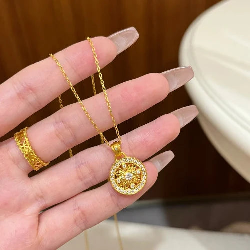 24K Gold Electroplated Sunflower Pendant Necklace for Women, Inlaid Zircon, Minimalist Luxury, Long Lasting Finish, Thoughtful Gift for Mom, Wife & Girlfriend