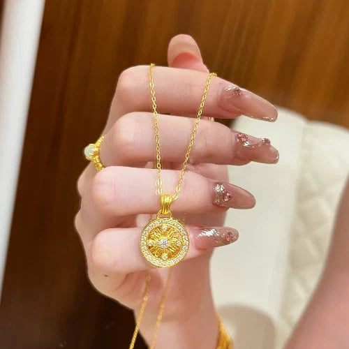24K Gold Electroplated Sunflower Pendant Necklace for Women, Inlaid Zircon, Minimalist Luxury, Long Lasting Finish, Thoughtful Gift for Mom, Wife & Girlfriend