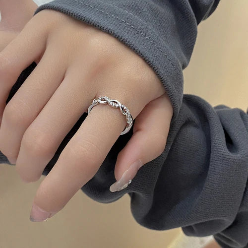 Korean Twist Woven Zircon Open Ring for Women, Trendy Adjustable Design Jewelry