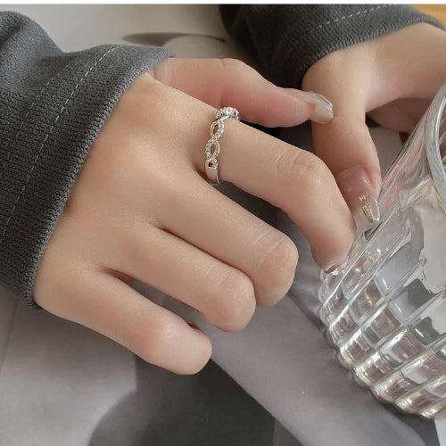 Korean Twist Woven Zircon Open Ring for Women, Trendy Adjustable Design Jewelry