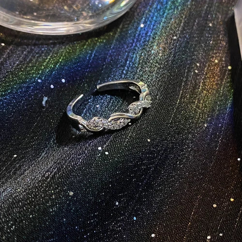 Korean Twist Woven Zircon Open Ring for Women, Trendy Adjustable Design Jewelry