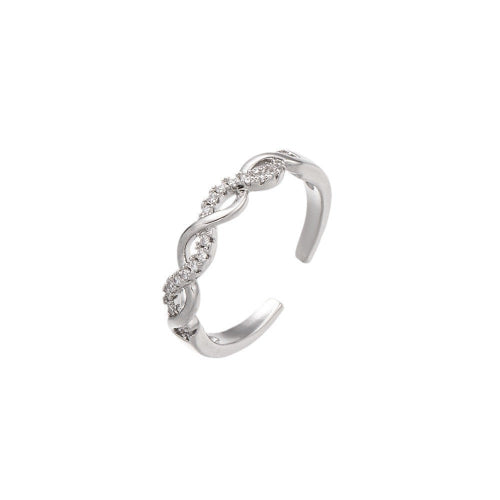 Korean Twist Woven Zircon Open Ring for Women, Trendy Adjustable Design Jewelry