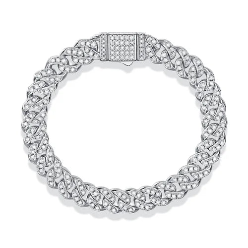 S925 Sterling Silver Moissanite Cuban Link Bracelet, Hip Hop Style Unisex Fashion Bracelet for Men & Women, Perfect Holiday Gift